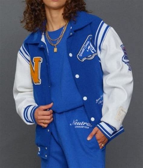 Blue N Letterman Neutrals Varsity Jacket Jackets Expert