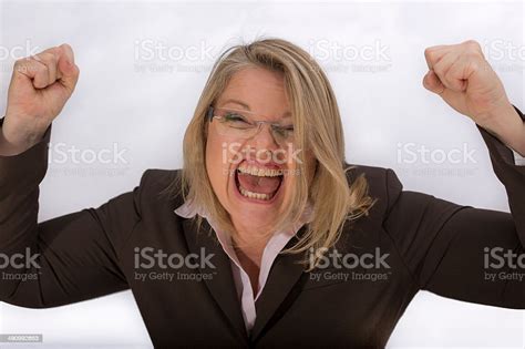 Angry Business Woman Screaming Fists In The Air Stock Photo Download