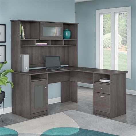 Bush Furniture Cabot L Shaped Desk With Hutch In Heather Gray Cab001hrg