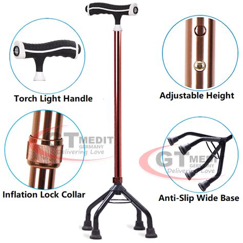 Gt Medit Germany Adjustable Height Quad Base Cane Walker Crutch Walking