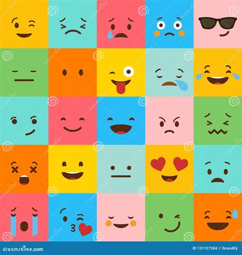 Colorful Square Emojis Set Vector Stock Vector Illustration Of Cute