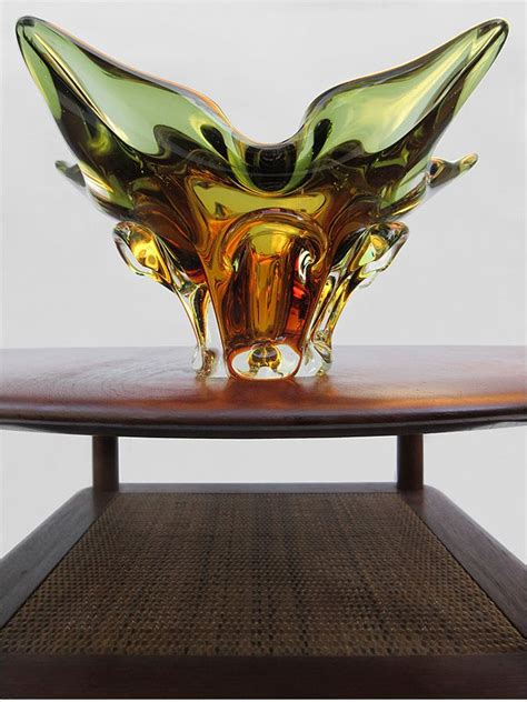Amber And Green Colour Mid Century Vintage Cased Art Glass Bowl By Chalet Dating From C 1960