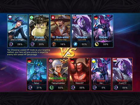 While in the interface before the game, there will be a total of 10 players divided into 2 teams. Different Colour Names : mobilelegends