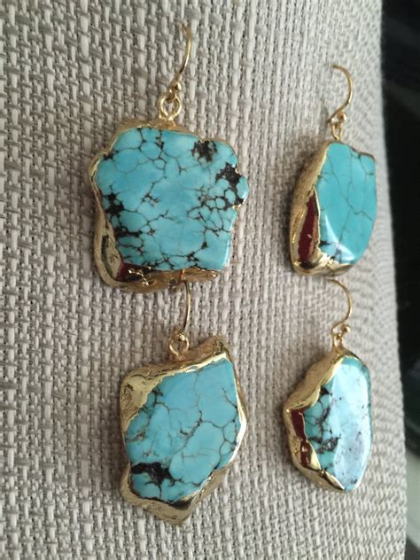 14k Gold Filled Turquoise Earrings Gold Plated Turquoise Slice Boho