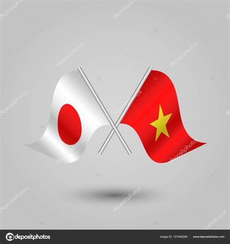 Vector Two Crossed Japanese And Vietnamese Flags On Silver Sticks