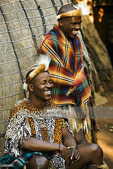 Portrait Of Zulu Men In Traditional Dress Lesedi Cultural Village Near