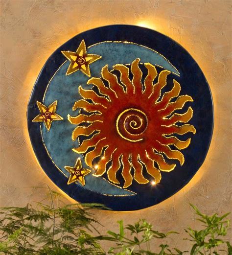 Handcrafted Glowing Sun And Moon Metal Wall Art In Wall Sculpture Art