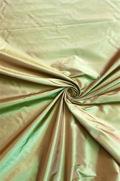 Iridescent Harvest Goldgreen Taffeta Silk Fabric By The Yard