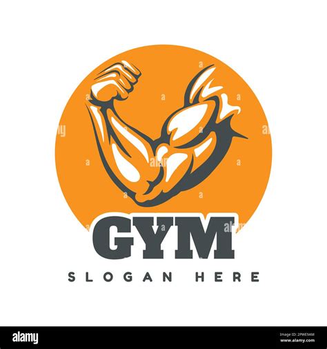 Gym Logo With Athletic Muscular Hand And Wording Gym Isolated On White