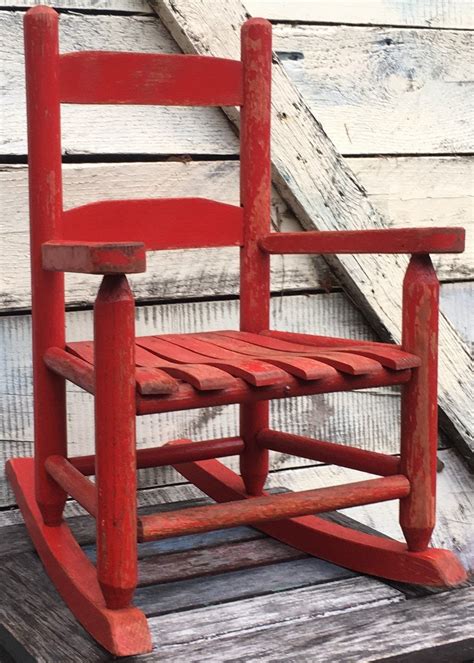 Vintage Little Red Rocking Chair Toddlers Wooden Etsy Red Rocking