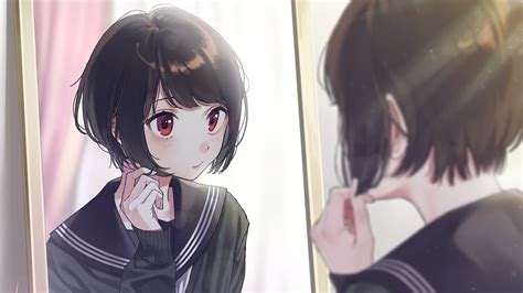 Anime Girl Looking In The Mirror