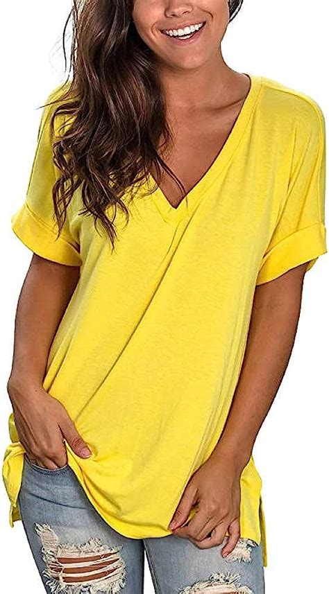 Aktygb Yellow Women S Short Sleeve V Neck Tee Shirt Women T Shirts Graphic Floral Summer Tops