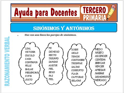 Fichas De Sinónimos Y Antónimos Para Tercero De Primaria Ayuda Para