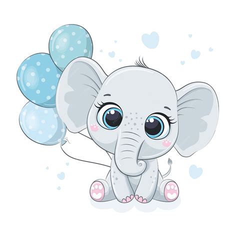 Lindo Bebé Elefante Con Globos Vector Premium