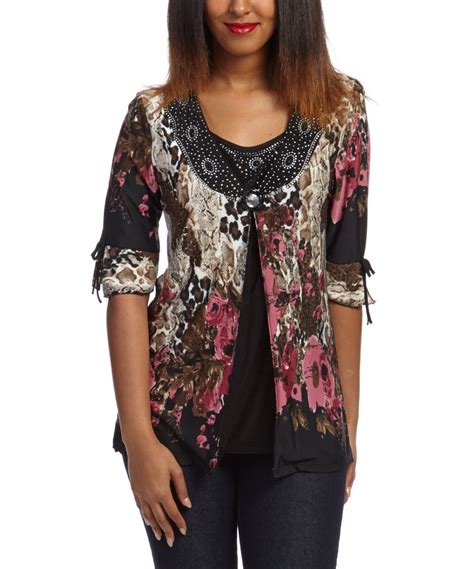 Black And Fuchsia Floral Layered Top Zulily Tops Clothes For Women