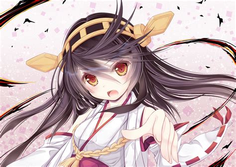 Anthropomorphism Black Hair Close Haruna Kancolle Headband Japanese Clothes Kantai Collection