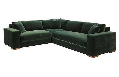 Lora 97 wide velvet right hand facing sofa & chaise. Mandel Left-Facing Sectional, Forest Green Velvet ...