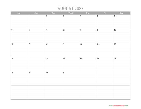 August Calendar 2022 Printable Calendar Quickly