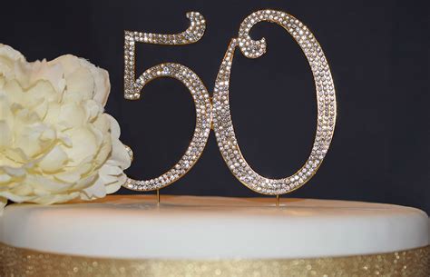 50 Cake Topper Gold Golden Anniversary Or Birthday Premium Rhinestone