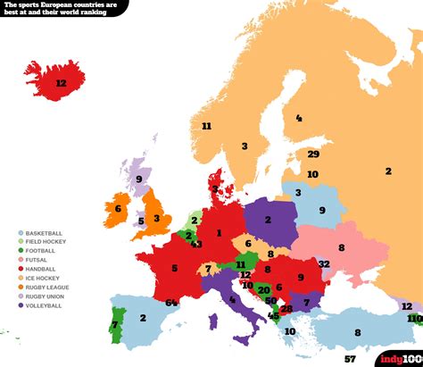 The Map Of European Countries According To Which Sport