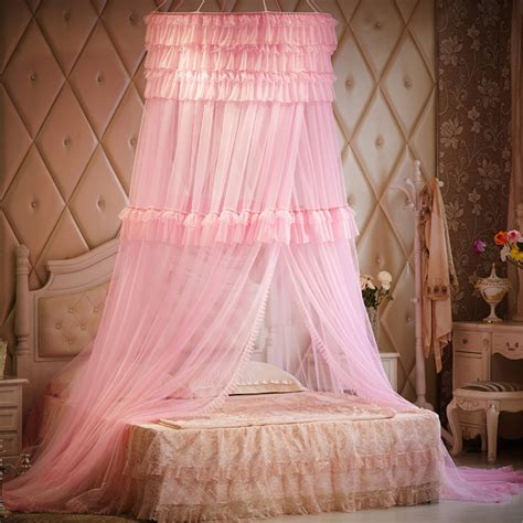 Luxury Romantic Pink Princess Three Layers Of Lace Round Curtain Dome