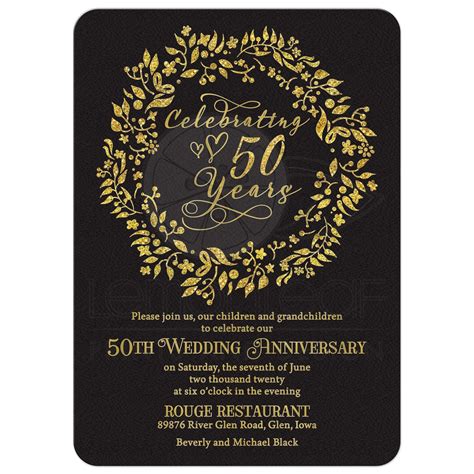 50th Wedding Anniversary Invitation Celebrating 50 Years Gold Black