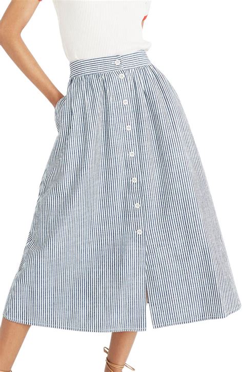 Madewell Palisade Chambray Stripe Button Front Midi Skirt Nordstrom