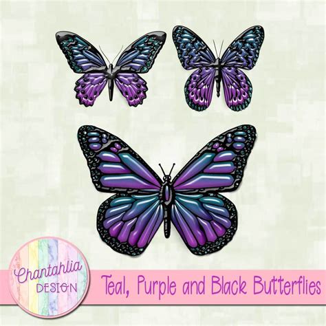 Free Black Teal And Purple Butterflies Design Elements For Digital