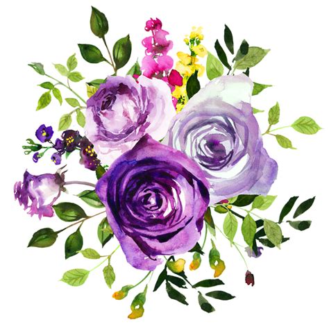 blue purple watercolor flower clip art