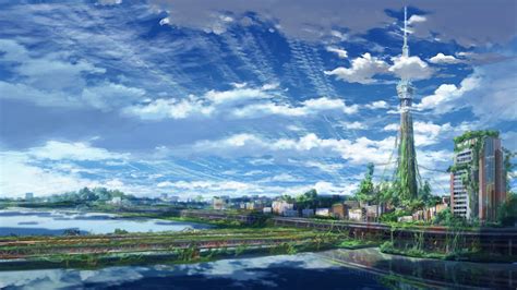 Wallpaper Landscape Cityscape Anime Reflection Sky