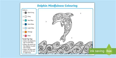 Free Dolphin Mindfulness Colour By Number Activity Twinkl Ks1