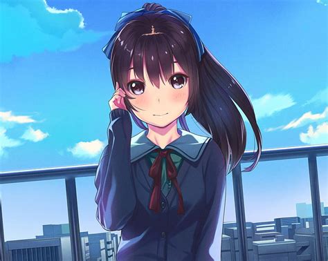 Hd Wallpaper Anime Girl School Uniform Brown Hair Sky Childhood