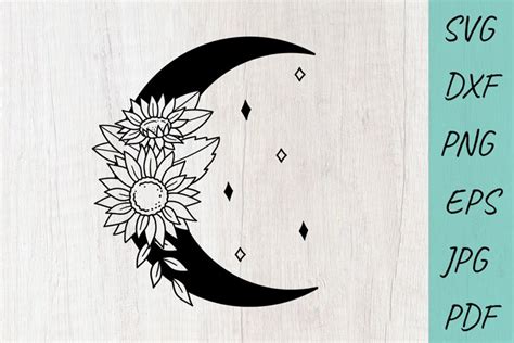 Sunflowers Moon Svg Boho Moon Svg Wildflower Moon Svg