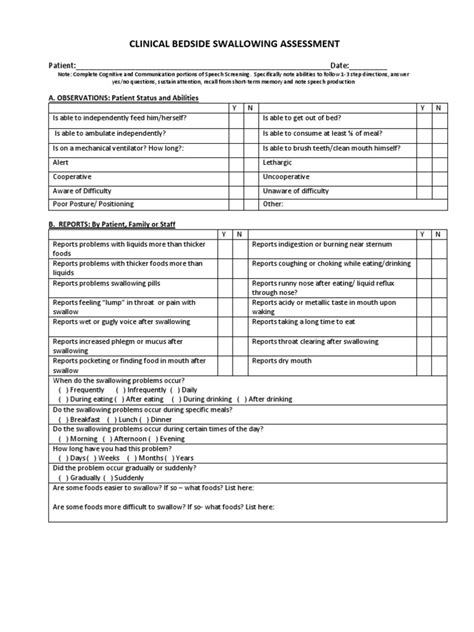 Clinical Bedside Swallowing Assessment Tongue Mouth