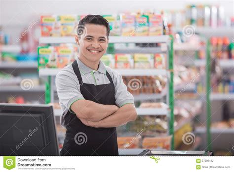 Happy Asian Male Shopkeeper Stock Photo Image Of Male Manager 97992122