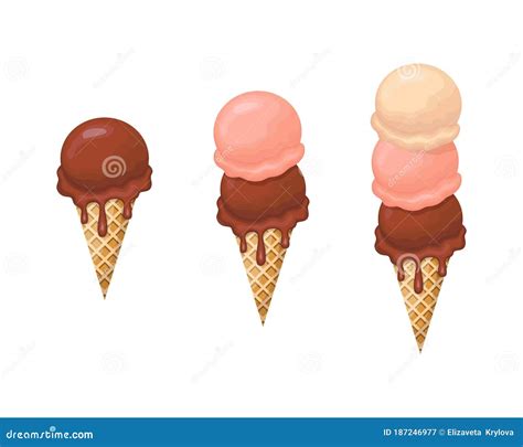 Ice Cream In Waffle Cones Flat Style Vector Stock Vector Illustration Of Cream Scoop