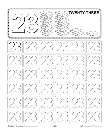 Count 24 hearts coloring page. Number Writing 23 Printable Coloring Worksheet