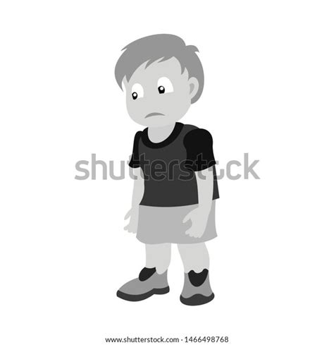 Sad Little Boy Greyscale Vector Illustration Stock Vector Royalty Free