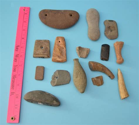 Lot Of Native American Artifacts Gorgets Weights Etc