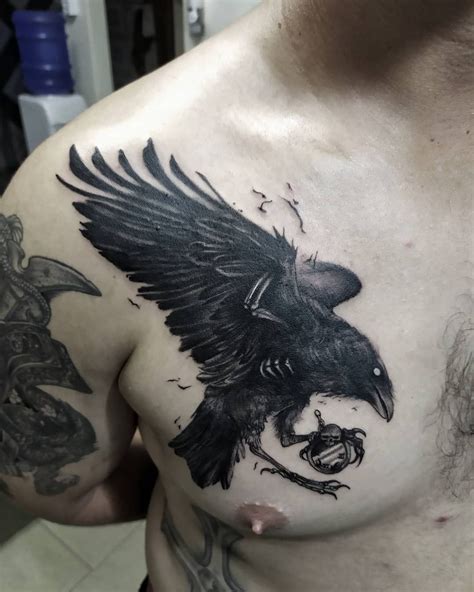 crow chest tattoo drawing