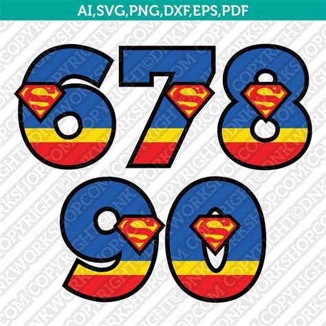 Superman Superhero Cartoon Numbers Svg Cut File Cricut Vector Dxf Png