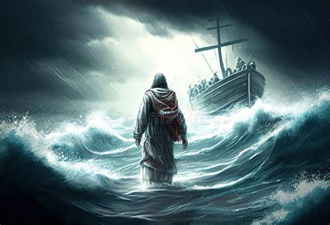 Jesus Calm Storm Illustration Christian Art Stock Vector Illustration