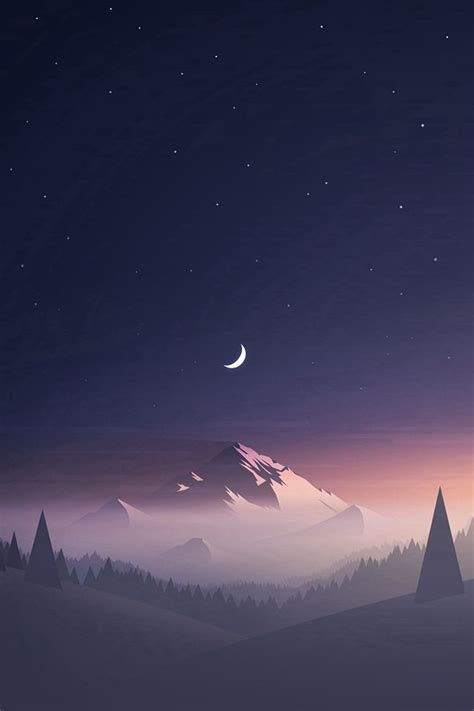 Stars And Moon Winter Mountain Landscape Iphone 4s Wallpapers