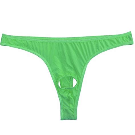 Feeshow Mens Smooth G String Thongs Open Front Underwear X Large Green
