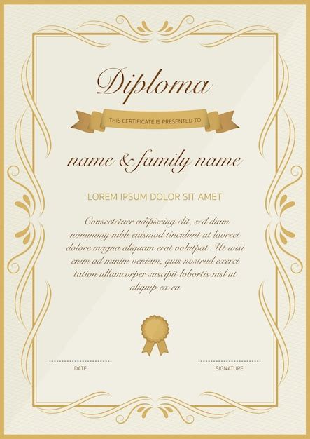 Premium Vector Certificate Of Diploma Template With Golden Floral Design