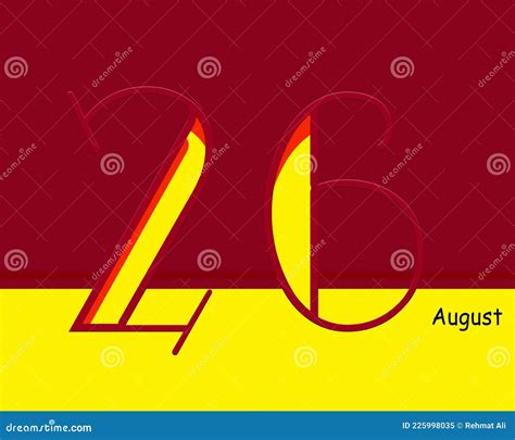 26 De Agosto Calendario De Madera Rojo Y Amarillo Fondo Stock De