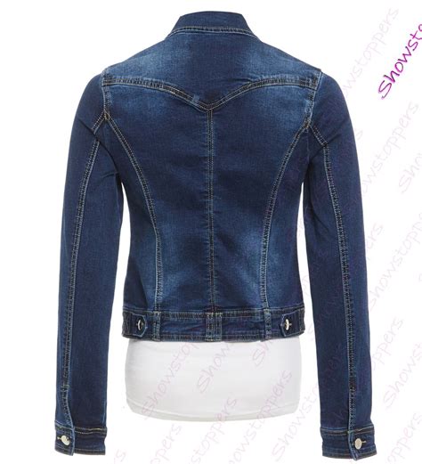 Womens Indigo Denim Jacket Ladies Stretch Jean Jackets Size 8 10 12 14 Dark Blue Ebay