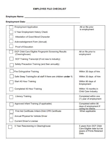 Printable Employee File Checklist Prntbl Concejomunicipaldechinu Gov Co