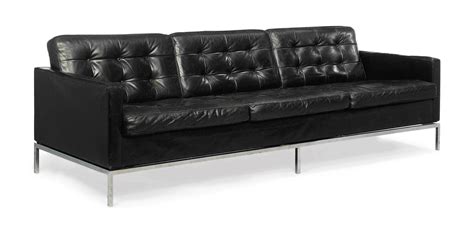 A Chrome Mounted Black Leather Sofa
