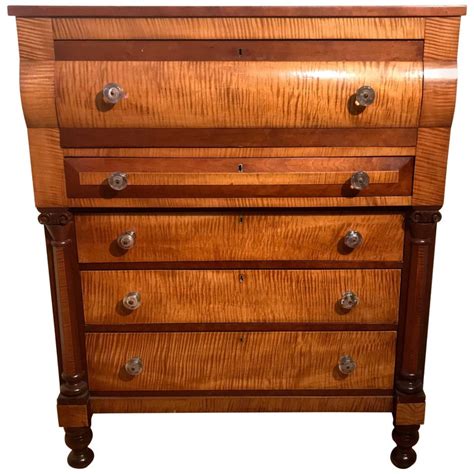 The regency pieces designed by duncan phyfe and others show refined curves as seen in tables and chairs with splayed leg and scrolled. American Empire Chest of Drawers in Tiger Maple and Cherry ...